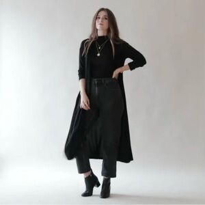 Lou & Grey Open Front Long Pocket Duster Cardigan Sweater Black